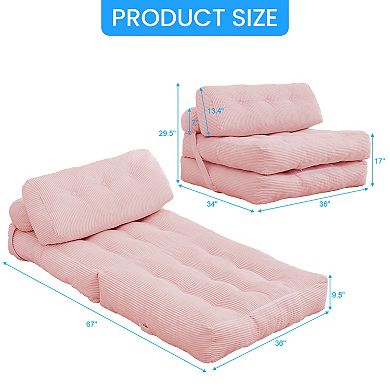 Mjkone Convertible Corduroy Folding Sofa Bed, Modern Sleeper Chair with Back Support