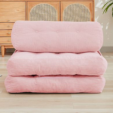 Mjkone Convertible Corduroy Folding Sofa Bed, Modern Sleeper Chair with Back Support