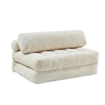 Mjkone Convertible Corduroy Folding Sofa Bed, Modern Sleeper Chair with Back Support
