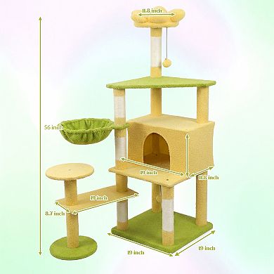 Whisen Flower Cat Tree with Large Condo, Hammock and Removable Flower Cushion