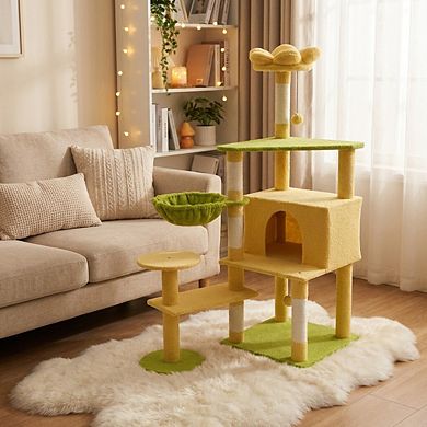 Whisen Flower Cat Tree with Large Condo, Hammock and Removable Flower Cushion