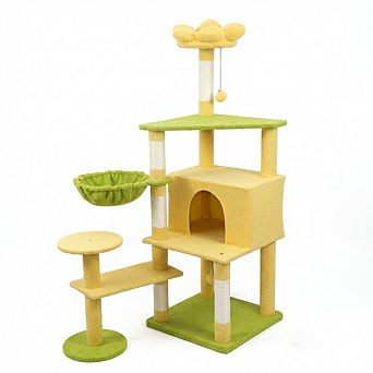 Whisen Flower Cat Tree with Large Condo, Hammock and Removable Flower Cushion