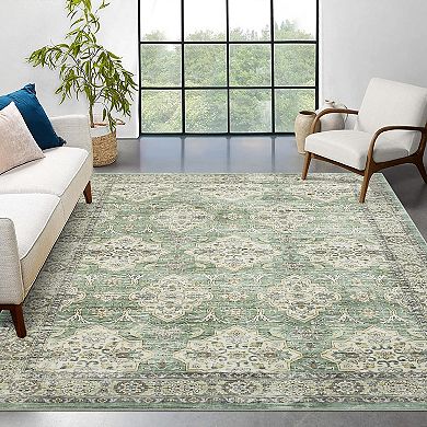 Medallion Area Rug Machine Washable Non Shedding Pet Friendly Stain Resistant Carpet for Bedroom