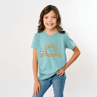 Only Happy In The Sun Puff Print - Youth Short Sleeve Graphic T-Shirt