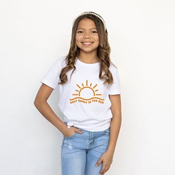 Only Happy In The Sun Puff Print - Youth Short Sleeve Graphic T-Shirt