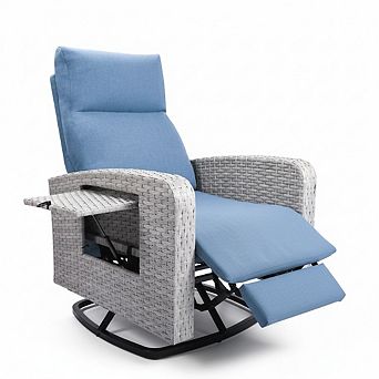 Outdoor Wicker Recliner Chairs with Adjustable Back and Extended Footrest for Porch