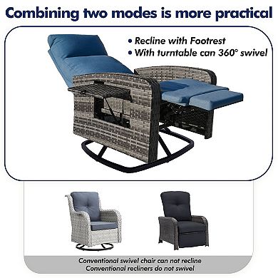 Outdoor Wicker Recliner Chairs with Adjustable Back and Extended Footrest for Porch