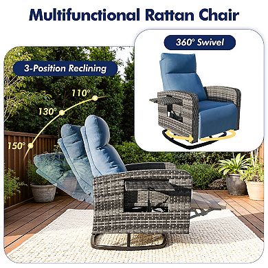 Outdoor Wicker Recliner Chairs with Adjustable Back and Extended Footrest for Porch