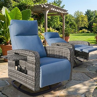 Outdoor Wicker Recliner Chairs with Adjustable Back and Extended Footrest for Porch