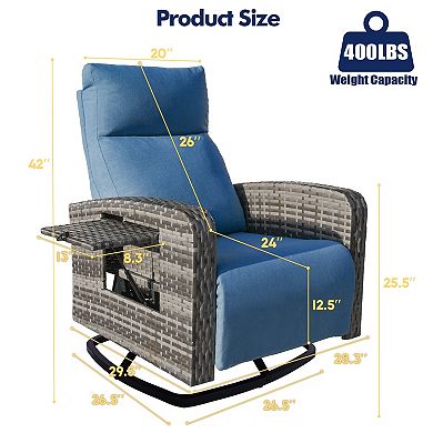 Outdoor Wicker Recliner Chairs with Adjustable Back and Extended Footrest for Porch