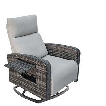 Outdoor Wicker Recliner Chairs with Adjustable Back and Extended Footrest for Porch