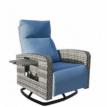 Outdoor Wicker Recliner Chairs with Adjustable Back and Extended Footrest for Porch