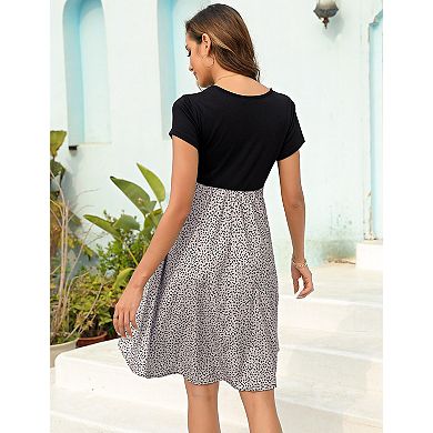 Women's Maternity V-Neck Short Sleeve High Waist Dress