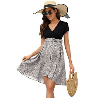 Women's Maternity V-Neck Short Sleeve High Waist Dress