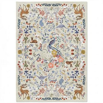 Whimsical Forest Animal Area Rug Boho Deer Floral Non-Slip Decorative Rug for Living Room Bedroom