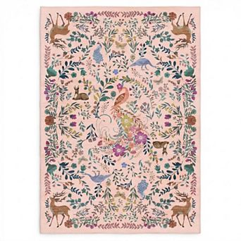 Whimsical Forest Animal Area Rug Boho Deer Floral Non-Slip Decorative Rug for Living Room Bedroom