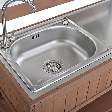41.7 in. Solid Wood Kitchen Cart with Sink Garden Potting Bench with Stainless Table Top