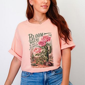 Bloom Where You Are Planted Cactus - Women's Garment Dyed Graphic T-Shirt