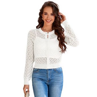 Women Casual Cropped Hollow Out Button Down Cardigan