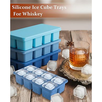 2" Silicone Square Ice Cube Trays With Lids 3pc