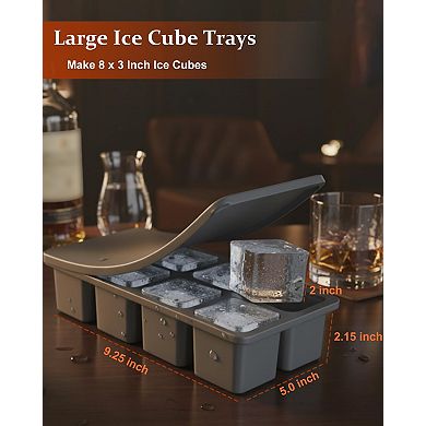 2" Silicone Square Ice Cube Trays With Lids 3pc