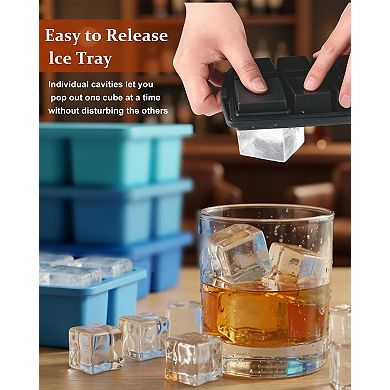2" Silicone Square Ice Cube Trays With Lids 3pc