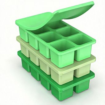 2" Silicone Square Ice Cube Trays With Lids 3 pc