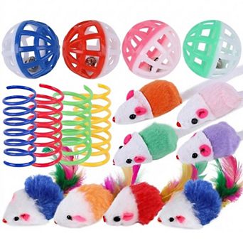 16 Pack Cat Toy Variety Pack Balls Springs Plush Mice Interactive Toys for Indoor Cats