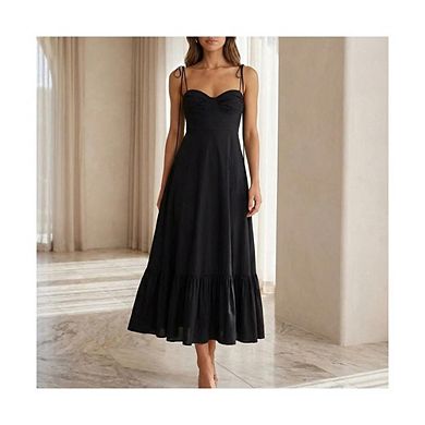 Women's Summer Maxi Dress Adjustable Spaghetti Strap Smocked Ruffle Flowy A-Line Sundress