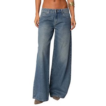 Womens High Waist Wide Leg Denim Jeans Vintage Washed Loose Fit Pants