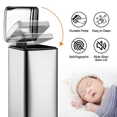 Stainless Steel Kitchen Trash Can 8 Gallon/30L - Rectangular Step Pedal Bin with Soft-Close Lid