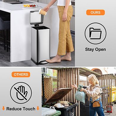 Stainless Steel Kitchen Trash Can 8 Gallon/30L - Rectangular Step Pedal Bin with Soft-Close Lid