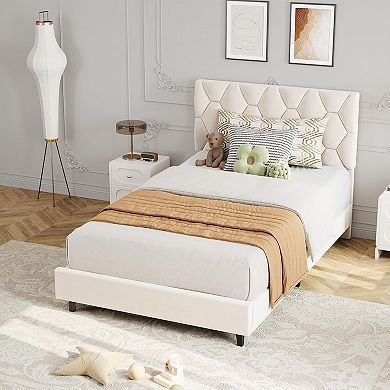 Platform Bed Frame with Adjustable Upholstered Headboard, Modern Bed Frame with Wooden Slats