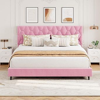 Platform Bed Frame with Adjustable Upholstered Headboard, Modern Bed Frame with Wooden Slats