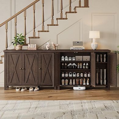 35-in Farmhouse Shoe Cabinet with Doors Large 4-Tier Entryway Shoe Storage Organizer