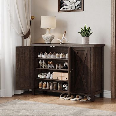 35-in Farmhouse Shoe Cabinet with Doors Large 4-Tier Entryway Shoe Storage Organizer