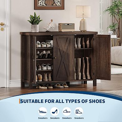35-in Farmhouse Shoe Cabinet with Doors Large 4-Tier Entryway Shoe Storage Organizer