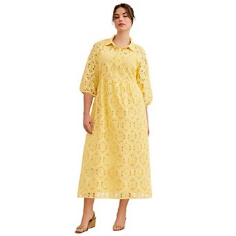 Ellos Plus Size Eyelet Henley Shirtdress