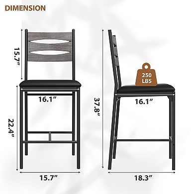 Bar Stools Set, Bar Chairs with Wood Backrest, 22.4" Tall Counter Bar Stools for Counter Bar, Island