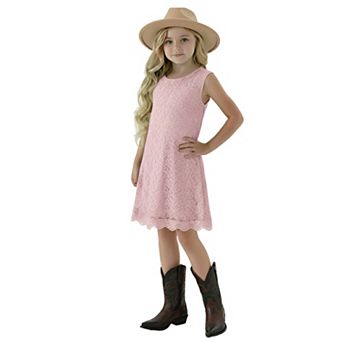 2Bunnies Girls' 12m-12yr Boho Rustic Vintage Lace Scalloped Hem Sleeveless Shift Dress