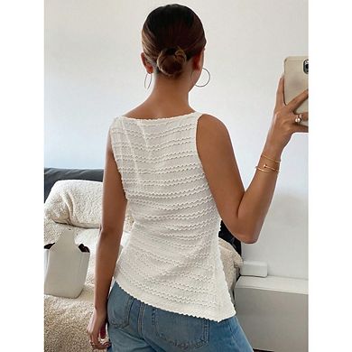 Women's Casual Sleeveless Tank Top Button Front Knit Blouse Solid Color Shirt Trendy Going Out Top