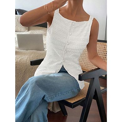 Women's Casual Sleeveless Tank Top Button Front Knit Blouse Solid Color Shirt Trendy Going Out Top