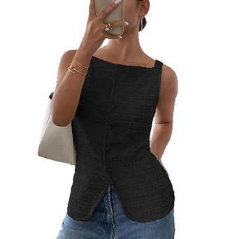 Women's Casual Sleeveless Tank Top Button Front Knit Blouse Solid Color Shirt Trendy Going Out Top