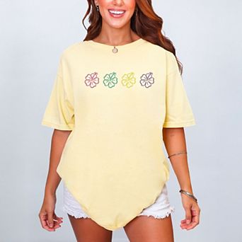 Embroidered Hibiscus Flowers - Women's Garment Dyed Graphic T-Shirt