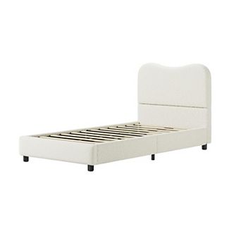 Bed Frame with Berber Fleece Upholstered Headboard, Cute Low Profile Platform Bed