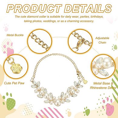 Dog Necklace Collar Gold Chain Pearls Crystal Rhinestones 1Pc