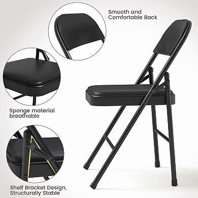 4 Pack Folding Chairs With Padded Cushion and Back,Portable Folding Chair With 350 Lbs Capacity