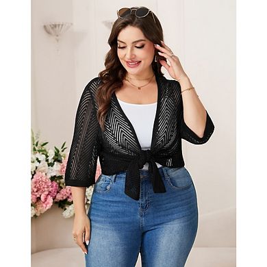 Women's Plus Size 3/4 Sleeves Cardigan Knitted Casual Open Front Sweater