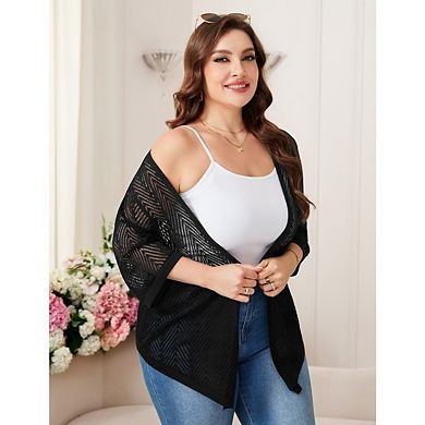 Women's Plus Size 3/4 Sleeves Cardigan Knitted Casual Open Front Sweater