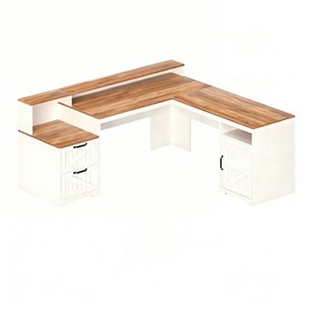 L Shaped Desk with Storage, Monitor Stand, Charging Station